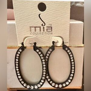 NWT Mia Collection Black & Crystal Hoop Earrings